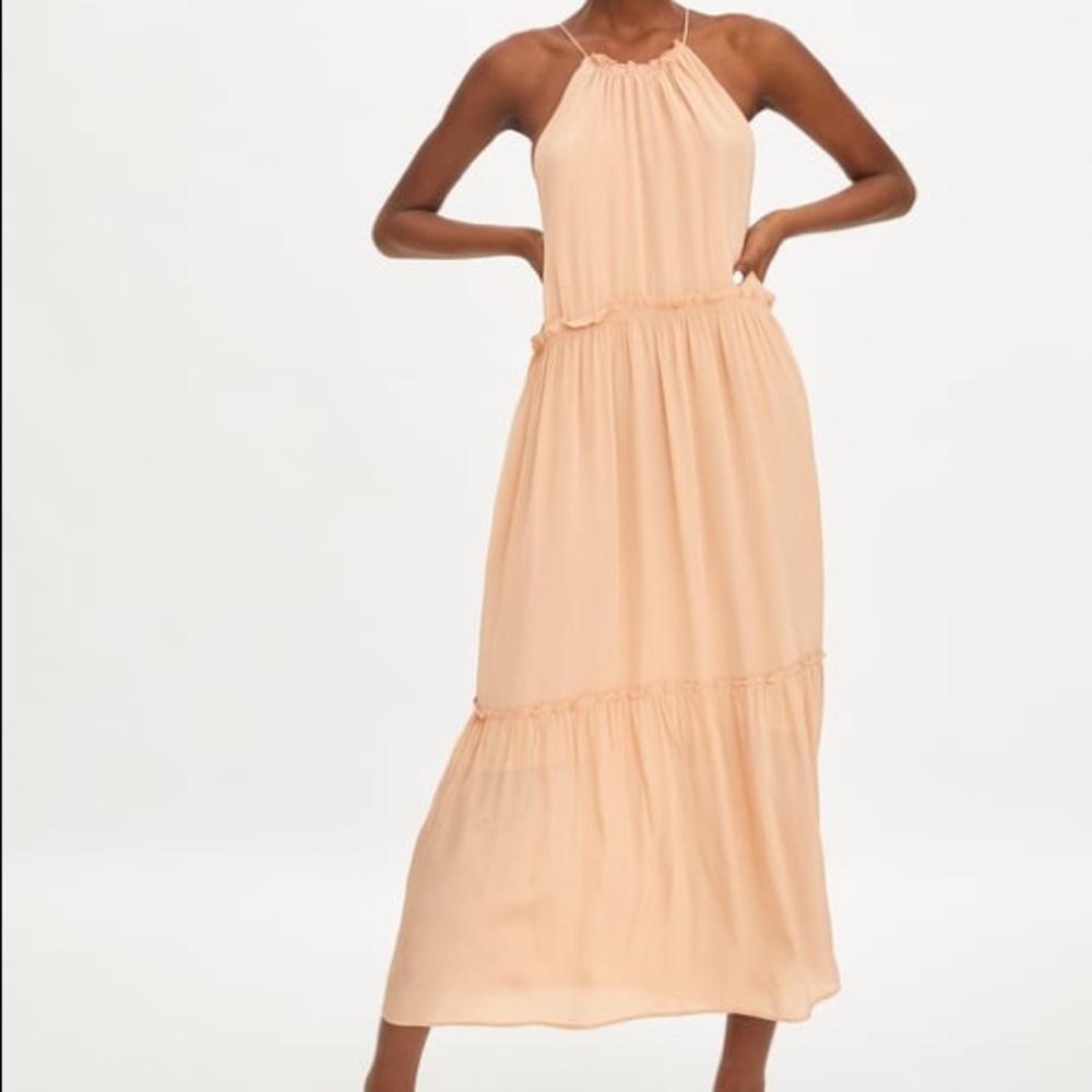 NWT Zara Champagne Long Ruffled Maxi Dress